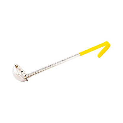 Restaurantware Met Lux 1 Ounce Soup Ladle 1 Hook Handle Serving Spoon - With Yellow Handle Dishwashable Stainless Steel Cooking Ladle For Pouring And Cooking Perfect for Soup Chilli Or Batter - size: 1 oz