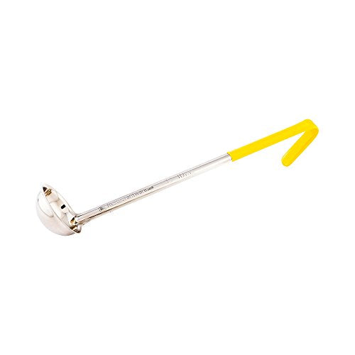 Restaurantware Met Lux 1 Ounce Soup Ladle 1 Hook Handle Serving Spoon - With Yellow Handle Dishwashable Stainless Steel Cooking Ladle For Pouring And Cooking Perfect for Soup Chilli Or Batter - size: 1 oz