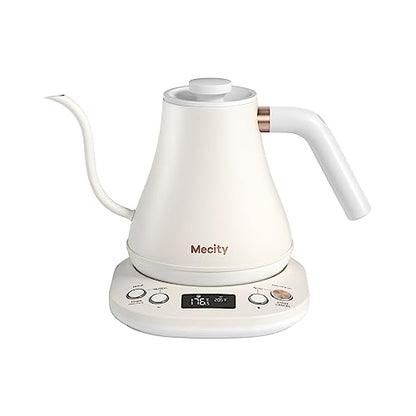 Mecity Electric Gooseneck Kettle With Keep Warm Function & LCD Display Automatic Shut Off Coffee Kettle Temperature Control Pour Over Kettle 1200 Watt, 0.8L, 120V, Off White - color: Milk White