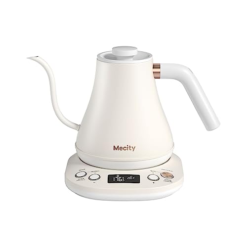 Mecity Electric Gooseneck Kettle With Keep Warm Function & LCD Display Automatic Shut Off Coffee Kettle Temperature Control Pour Over Kettle 1200 Watt, 0.8L, 120V, Off White - color: Milk White
