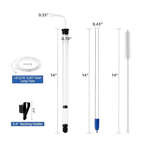 Auto Siphon Homebrew with Bottling Wand 14" Racking Siphon Wine Transfer Pump with Food-Grade Transfer Hose and Clamps, Siphoning Kit for Wine, Beer, Mead - Beer Brewing Equipment