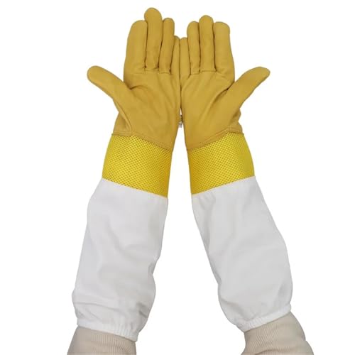 Beekeeping Gloves 2 Pairs Beekeeping Gloves Yellow Short Mesh Protective Sleeves Breathable Leather and Cloth Anti Bee Apiculture Beekeeping Gloves Yellow for Beekeepers Protected Supplies(XX-Large) - size: XX-Large
