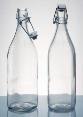 Swing Top Glass Carafe Bottles Flip Top Brewing Bottles, For Kombucha, Kefir, Beer, Oil, Vinegar, Beverages, Clear Color Air Tight Silicone Cap Leak Proof 33.75oz.(1000 ml.)Comes Perfectly Boxed!(2)