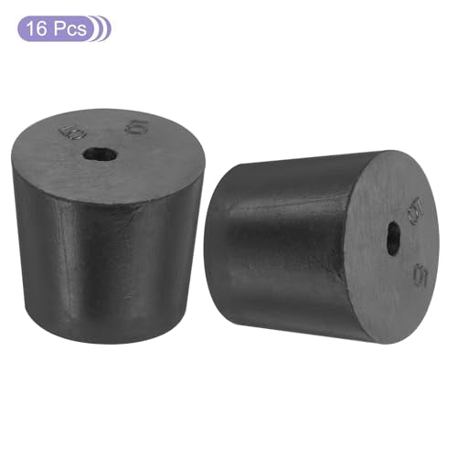 MECCANIXITY Rubber Tapered Plug 24mm to 28mm Solid Test Tubes Bungs Stopper with Hole Black for Lab Home 16 Pieces - size: 24mm-28mm