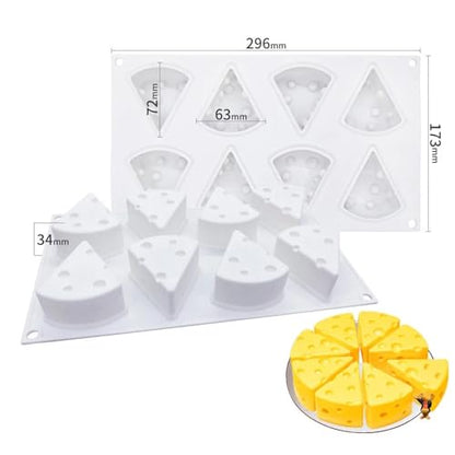 Cheese Shaped Silicone Baking Form for Mousse, Chocolate, Fudge, and Pastry, Reusable Dessert Decoration Pan for Home Kitchen(8 cheeses)