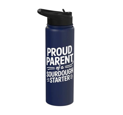 Proud Parent Sourdough Starter Active Yeast Stainless Steel Insulated Water Bottle - color: Navy Blue