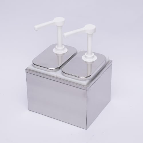 Condiment Pump Station Commercial Pump Condiment Dispensers Sauce Pump Dispenser Condiment Server Organizer Stainless Steel for Salad Jam Seasoning Sauce Squeeze (2-bucket) - color: 2-bucket