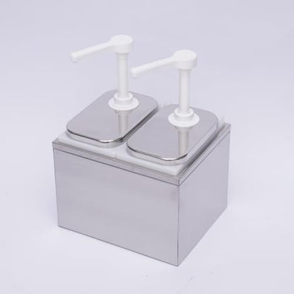 Condiment Pump Station Commercial Pump Condiment Dispensers Sauce Pump Dispenser Condiment Server Organizer Stainless Steel for Salad Jam Seasoning Sauce Squeeze (2-bucket) - color: 2-bucket