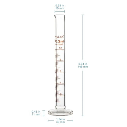 StonyLab 4-Pack Borosilicate Glass 10ml Heavy Wall Graduated Cylinder Measuring Cylinder, 10ml - size: 10 ml