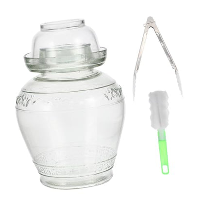 Glass Pickle Jar Set 5lb Thickened Airtight Fermentation Crock with Lid, Brush, and Tongs for Household Pickled Vegetables Storage and Sichuan Sauerkraut
