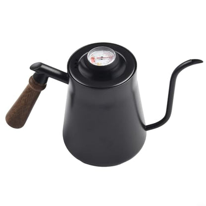 Stainless Steel Gooseneck Kettle With Built-in Thermometer, Narrow Spout Pour Over Coffee Pot For Precise Manual Brewing Of Coffee Or Tea For Home Kitchen Or Cafe Use(650ML Black)