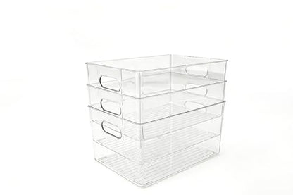 6 Pack Thick Clear Stackable Storage Bins, Cabinet Organizer, Plastiic Containers with Handle for Kitchens, Bathrooms and Fridge and Desktop