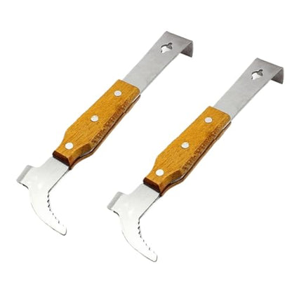 2 Pack Beekeeping J-Hook Hive Tool, Stainless Steel Scraper with Wooden Handle, Multi-Functional Bee Hive Pry Bar for Beekeepers