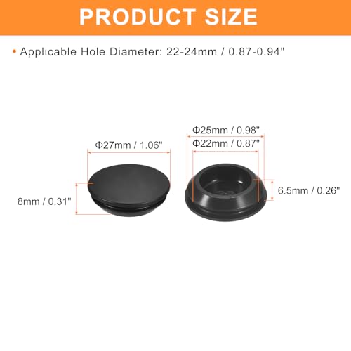 uxcell 8Pcs Silicone Plugs, Rubber Round Snap in Locking Hole Plugs for 22-24mm Hole, Hole Stoppers Waterproof Hole Plug for Metal Tube, Furniture End Caps Inserts, Black - size: 22-24mm