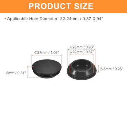 uxcell 8Pcs Silicone Plugs, Rubber Round Snap in Locking Hole Plugs for 22-24mm Hole, Hole Stoppers Waterproof Hole Plug for Metal Tube, Furniture End Caps Inserts, Black - size: 22-24mm
