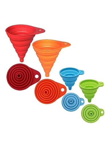 Collapsible Silicone Kitchen Funnels, 4 Pack Food Grade Foldable Funnel Set, 2 Small & 2 Large Funnels for Kitchen Use Filling Bottles, Canning, Cooking, and Water Powder Transfer