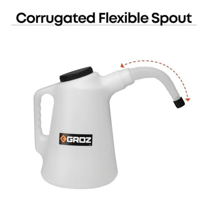 Groz 5-Liter HDPE Graduated Measuring Container, Flexible Pour Spout, Light Blue, Metric Liter Markings for Engine Oil, Coolant and Workshop Fluids (41880) - size: 5.0-Liter