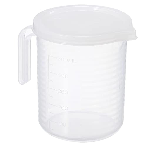 PATIKIL Graduated Beaker, 500ml PP Plastic Liquid Measuring Cup Double Sided Graduations with Handle Lid and Spout for Lab Kitchen Home - size: 500ml