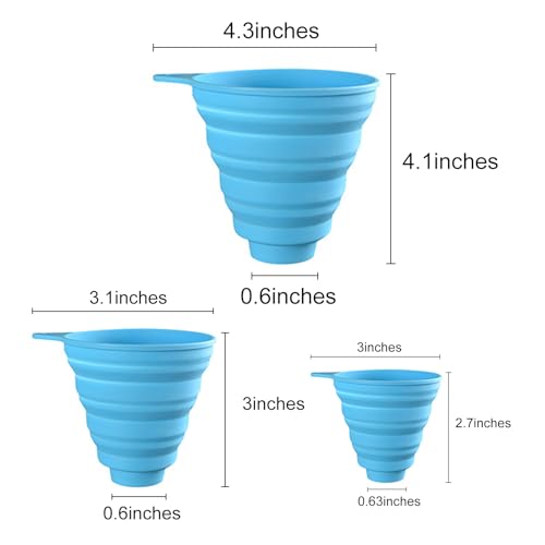3PCS Silicone Collapsible Funnels Set for Kitchen Use Compact and Portable Liquid Transfer Tool, Blue - color: 3 Blue Ones