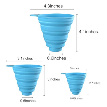 3PCS Silicone Collapsible Funnels Set for Kitchen Use Compact and Portable Liquid Transfer Tool, Blue - color: 3 Blue Ones