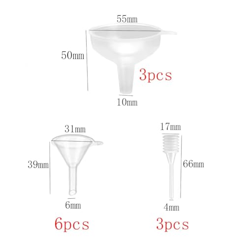 9 PCS Mini Funnels with 3 Droppers, Food Grade Clear Plastic Funnel with Wide Mouth for Essential Oil, Lotion, Perfume, Powder, Granule, 3 Sizes