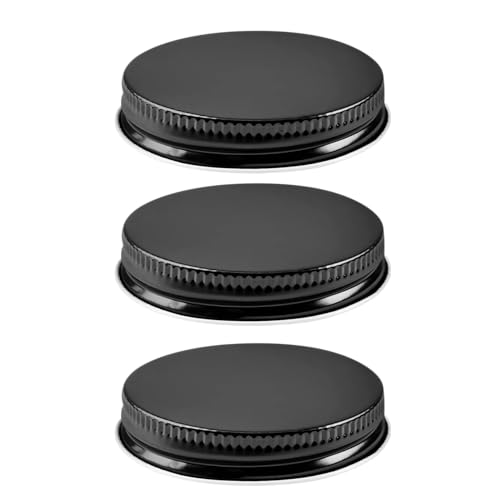 Metal Growler Caps For 1-Gallon & 1/2-Gal Sized Glass Growler Jugs - 1.5" (38mm) Dia, Made in USA - Beer/Kombucha/Homebrew Bottle - Food Grade Lid w/Continuous Thread & Plastisol Liner (3, Black) - color: Black
