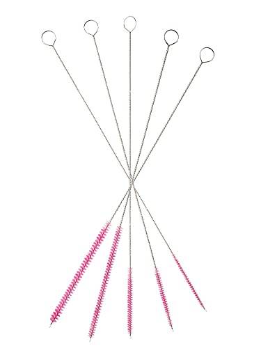 10" Extra Long Tube Brush Set - Small 5 Pack - Pink | Flexible nylon straw brushes for bottles, cleaning straws, pipe cleaners, glass, keyboard, detailing and deep cleaning - color: Pink, size: Small 5 Pack (2mm 3mm 4mm 5mm 6mm)
