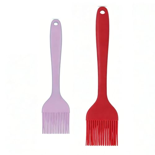 2 Pack Silicone Basting Brush for Cooking & Baking, High Heat Resistant Pastry Brush for BBQ Grilling, Marinating, Oil Spreading Food Grade, Dishwasher Safe Kitchen Gadgets (Red & Purple)