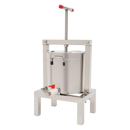10L/2.6Gal Stainless Steel Fruit Wine Press,Large Fruit Honey Presser and Cider Manual Juice Maker,T-shape Apple Press extractor for Wine and Juice Making Cider Press