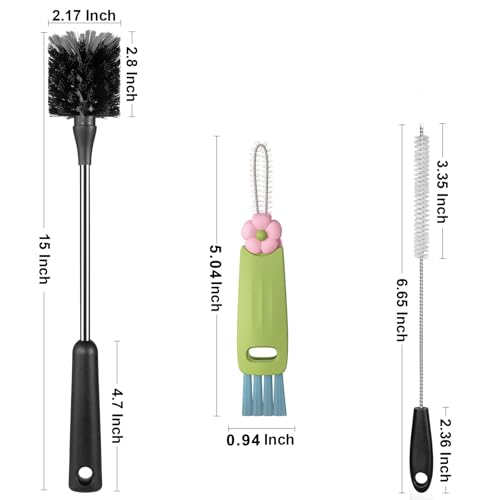 [4 Pack] Bottle Brush, 15 Inches Stainless Steel Long Handle Baby Bottle Scrub Cleaning Brushes with Straw & Lid Brushes for Sports Water Bottle, Cups, Coffee Mugs, Glasswares - size: 4