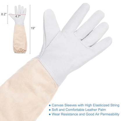 HARFINGTON 3Sets Bee Suit for Men and Women L Beekeeping Suits Outfit with Glove and Veil Hood Bee Suits for Men Proof Backyard Professional and Beginner Bee Keeper Thick, White - size: L