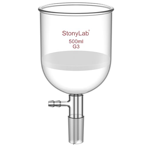 StonyLab Borosilicate Glass Buchner Filtering Funnel with Fine Frit(G3), 94mm Inner Diameter, 100mm Depth, with 24/40 Standard Taper Inner Joint and Vacuum Serrated Tubulation, 500ml - size: 500 mL