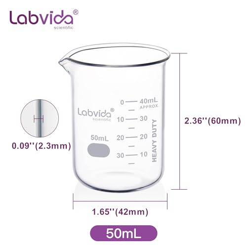 12pcs 50ml Upgrated Thick Glass Beakers, Shot Glass Beaker set, 3.3 Boro Griffin Low Form, Double Scale, LVA003 - style: 12pcs of Vol.50ml