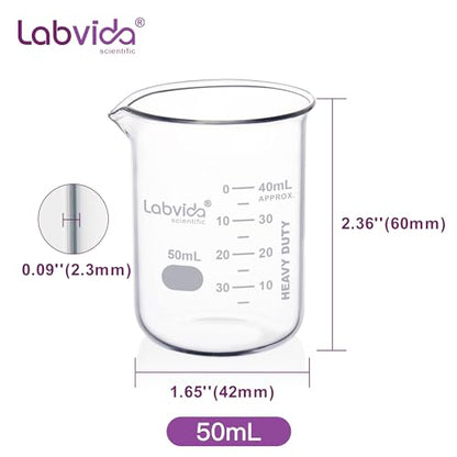 12pcs 50ml Upgrated Thick Glass Beakers, Shot Glass Beaker set, 3.3 Boro Griffin Low Form, Double Scale, LVA003 - style: 12pcs of Vol.50ml