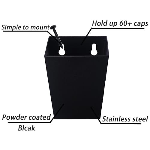 Black Bottle Cap Catcher Wall Mounted Narrow 3-1/2“ Stainless Steel Beer Cap Bucket Screw in Wood Post Fridge - color: Black
