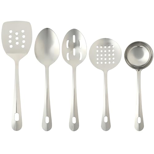 Gibson Home Landsworth 5-Piece Stainless Steel Serving Utensil Set – Ladle, Slotted Spoon, Skimmer, Turner, Spoon - size: Serveware Set (5pcs)