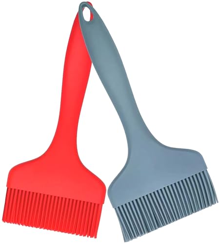 2 Pcs Of Large Silicone Basting Brushes One-Piece Design Pastry Brush Spread Oil Butter Sauce Marinade For Grill BBQ Baking Heat Resistant Kitchen Cooking Dishwasher Safe (Red And Gray) - color: Red and Gray