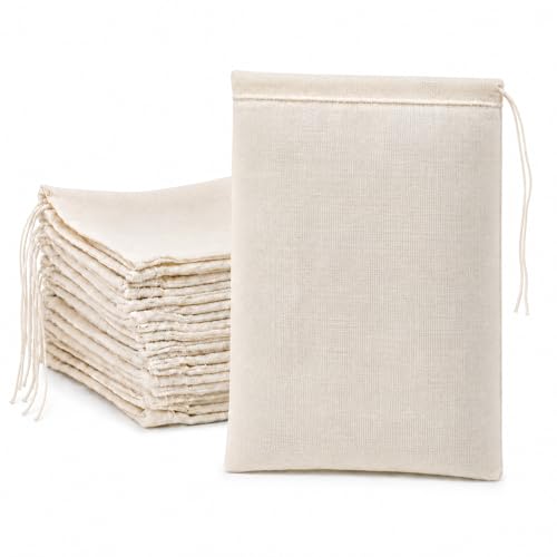 24 Pcs Spice Bags for Cooking, 4 x 6 in Cotton Muslin Bags with Drawstring, Reusable Empty Tea Bags for Loose Tea, Cheesecloth for Straining, Empty Sachet Pouches