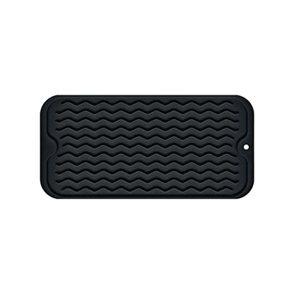 Silicone Dish Drying Mat, Non-Slip Easy Clean Sink Mat Large Heat-resistant Dish Drainer Mat for Kitchen Counter, Sink, Refrigerator or Drawer liner (12" x 6", BLACK) - size: 12" x 6"