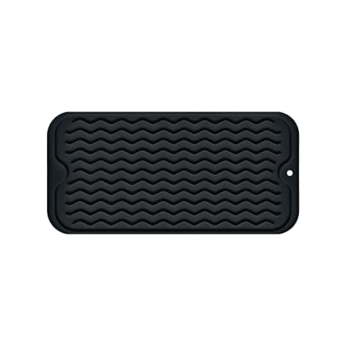 Silicone Dish Drying Mat, Non-Slip Easy Clean Sink Mat Large Heat-resistant Dish Drainer Mat for Kitchen Counter, Sink, Refrigerator or Drawer liner (12" x 6", BLACK) - size: 12" x 6"