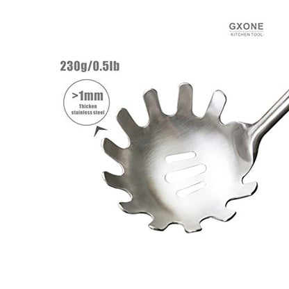 Spaghetti Spoon,304 Stainless Steel Pasta Spoon with Heat Resistant Wooden Handle,Silver/14.2Inch - style: Pasta Spoon-wood handle