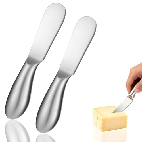 2 Pcs Cheese Spreader Knives, Stainless Steel Spreader Knife Set Little Cheese Spreaders Knives Charcuterie Utensils Butter Knife Spreaders for Sandwich Appetizers Jam Pastry Making