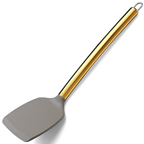 Berglander Non-stick Silicone Solid Turner, Titanium Gold Plating handle, Barbecue Spatula for Cooking, Dishwasher Safe, Easy to Clean - style: f. Solid Turner