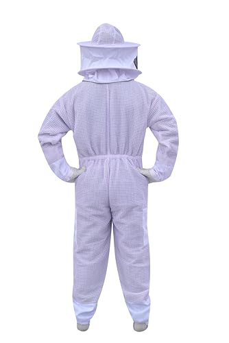 Professional 3 Layer Bee Suit with Fencing and Round Veil Ventilated Sting Proof Beekeeping Protective Suit with One Pair Bee Gloves, 2 Veils (White, Medium) - size: Medium