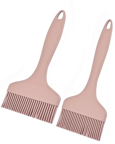 2Pcs Silicone Basting Pastry Brush - Heat Resistant Cooking Brushes Food Brush for Oil, Sauce, BBQ, Baking Outdoor Grill Dishwasher Safe – Pink - color: Pink