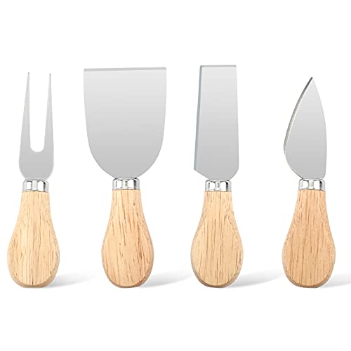 UUBAAR 4 PCS Cheese Knife Set for Charcuterie Board, Wood Handle Stainless Steel Cheese Slicer & Cutter Utensils with Mini Knife, Butter Knife, Fork