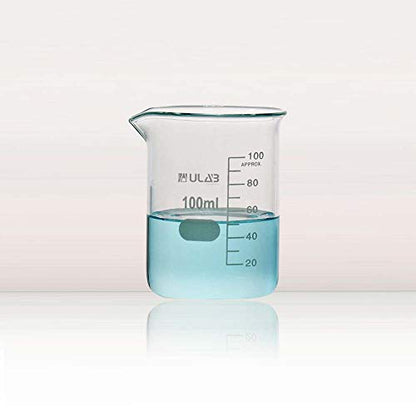 ULAB Scientific Glass Beakers, Vol. 100ml, 3.3 Borosilicate Griffin Low Form with Printed Graduation, Pack of 10, UBG1031 - style: 10pcs of Vol.100ml, Low form