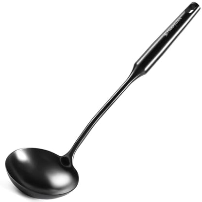 Stainless Steel Ladle - 13.8" Large Metal Ladel，Perfect Gifts | Durable Kitchen Soup Ladle for Cooking, Serving, Stirring, Canning，Sauce, Wok & Soup，Black, - size: 13.8" - Black
