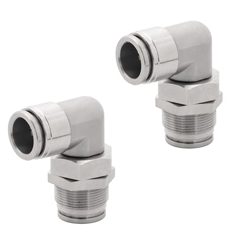 2Pcs 304 Stainless Steel Bulkhead Elbow 1/2" x 1/2" Tube OD Push to Connect Fitting, PLM-1/2 Bulkhead 90 Degree Elbow Pneumatic Quick Connect Air Fitting - size: 1/2" x 1/2"