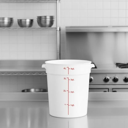 TrueCraftware- 4 Quart White Round Food Storage Container Polypropylene- Commercial Reusable Food Container Canister with Measurement Markings for Meal Prep Pantry Kitchen - size: 4 Quart